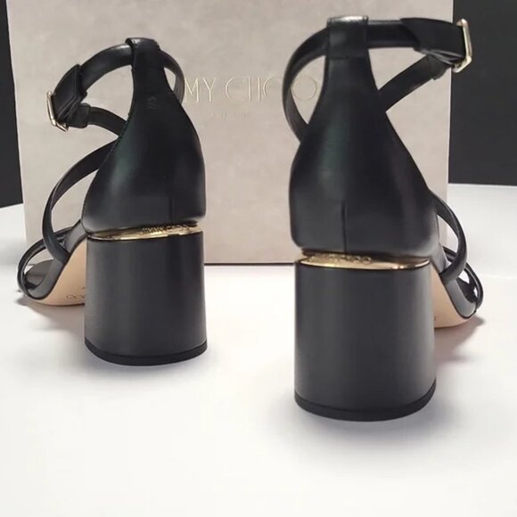 NIB$795 Jimmy Choo Rheea 65 Logo Block Heel Crisscross Leather Sandals 39.5, 9.5 - Picture 10 of 16